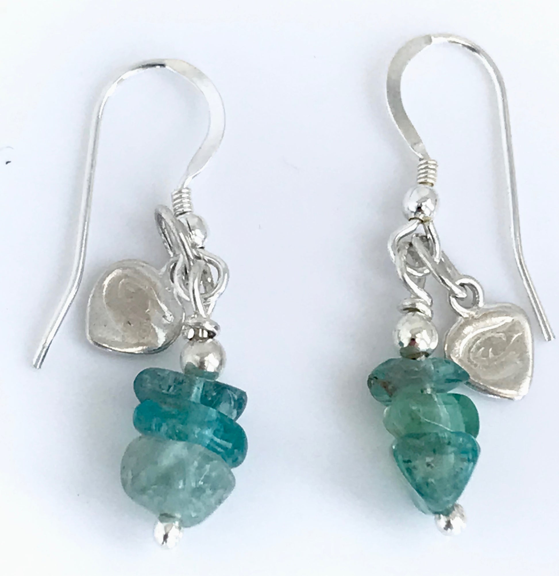 Aquamarine chip heart earrings