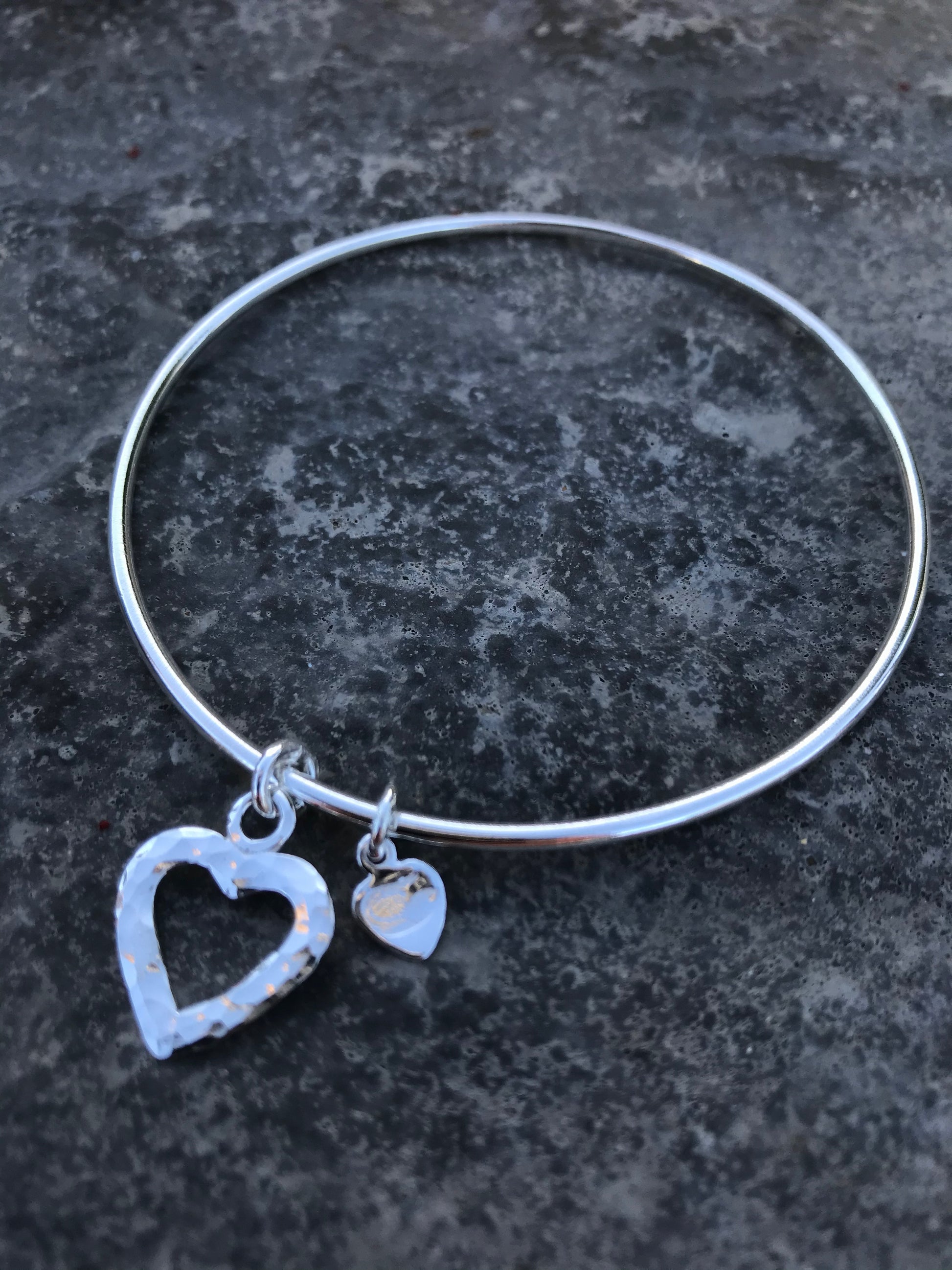 Heart  silver bangle 2mm thick
