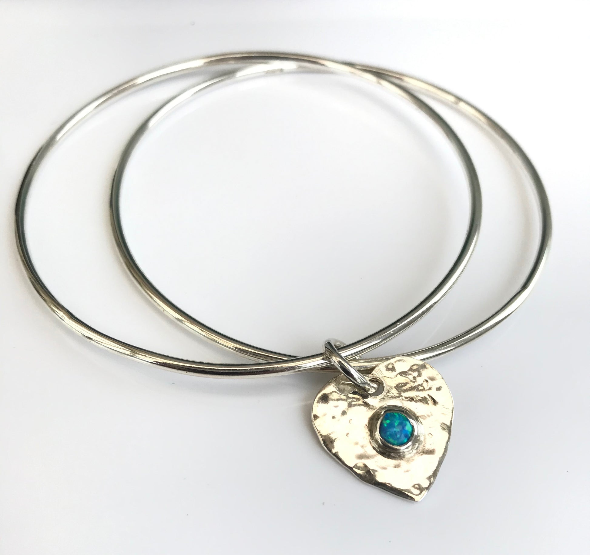Heart charm opal bangles