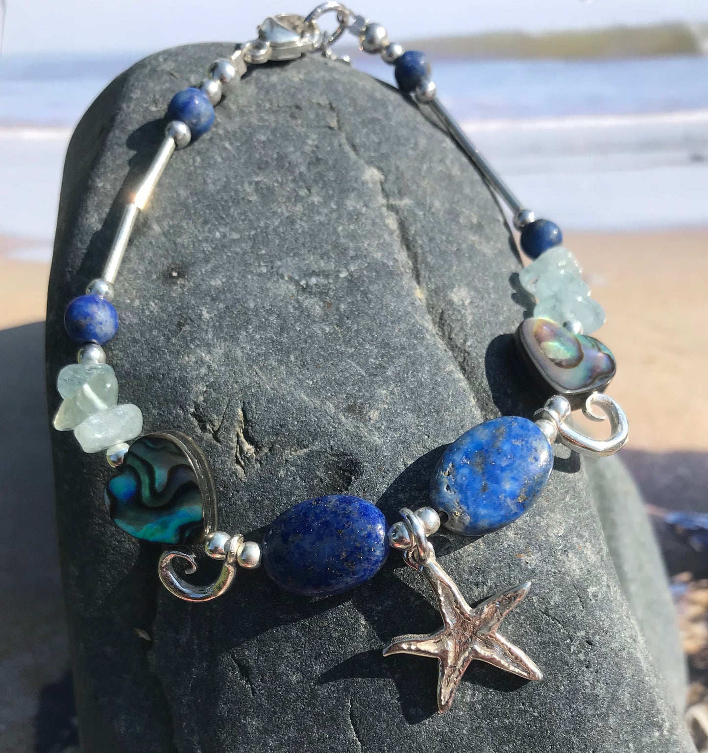 Starfish bracelet with lapis lazuli beads