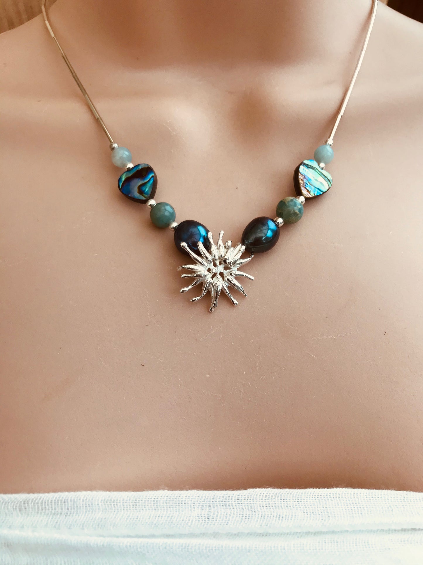 Sea anemone necklace with pearls