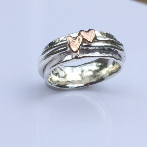 Silver and gold heart ring