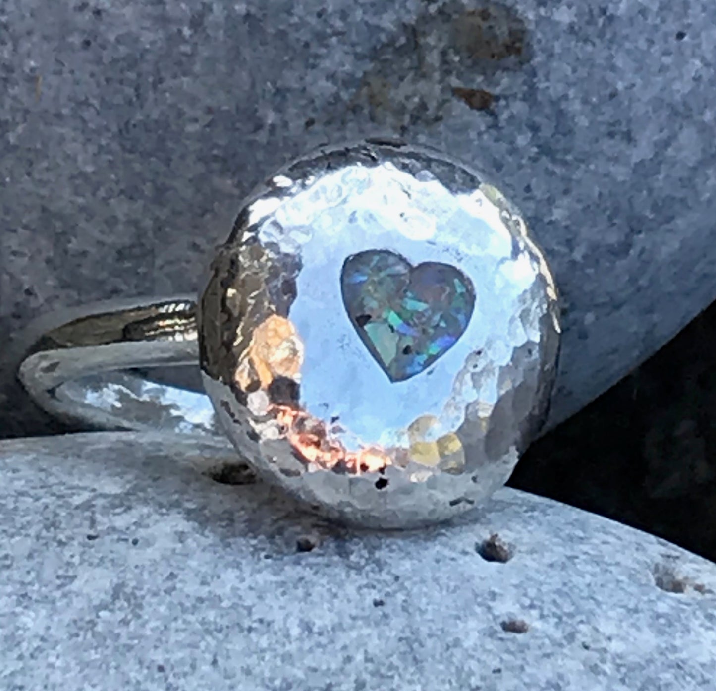 Heart and opal pebble ring
