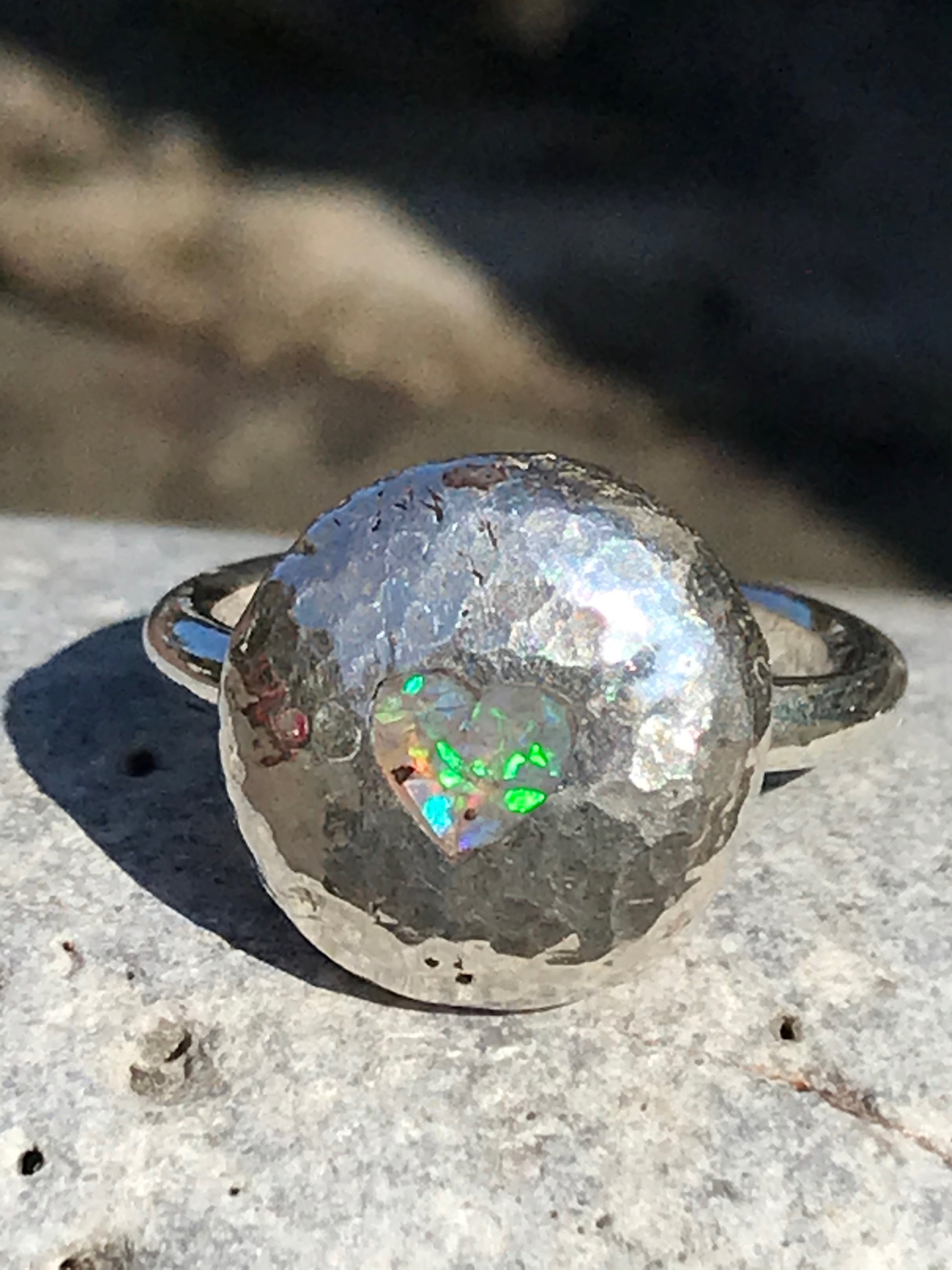 Heart and opal pebble ring