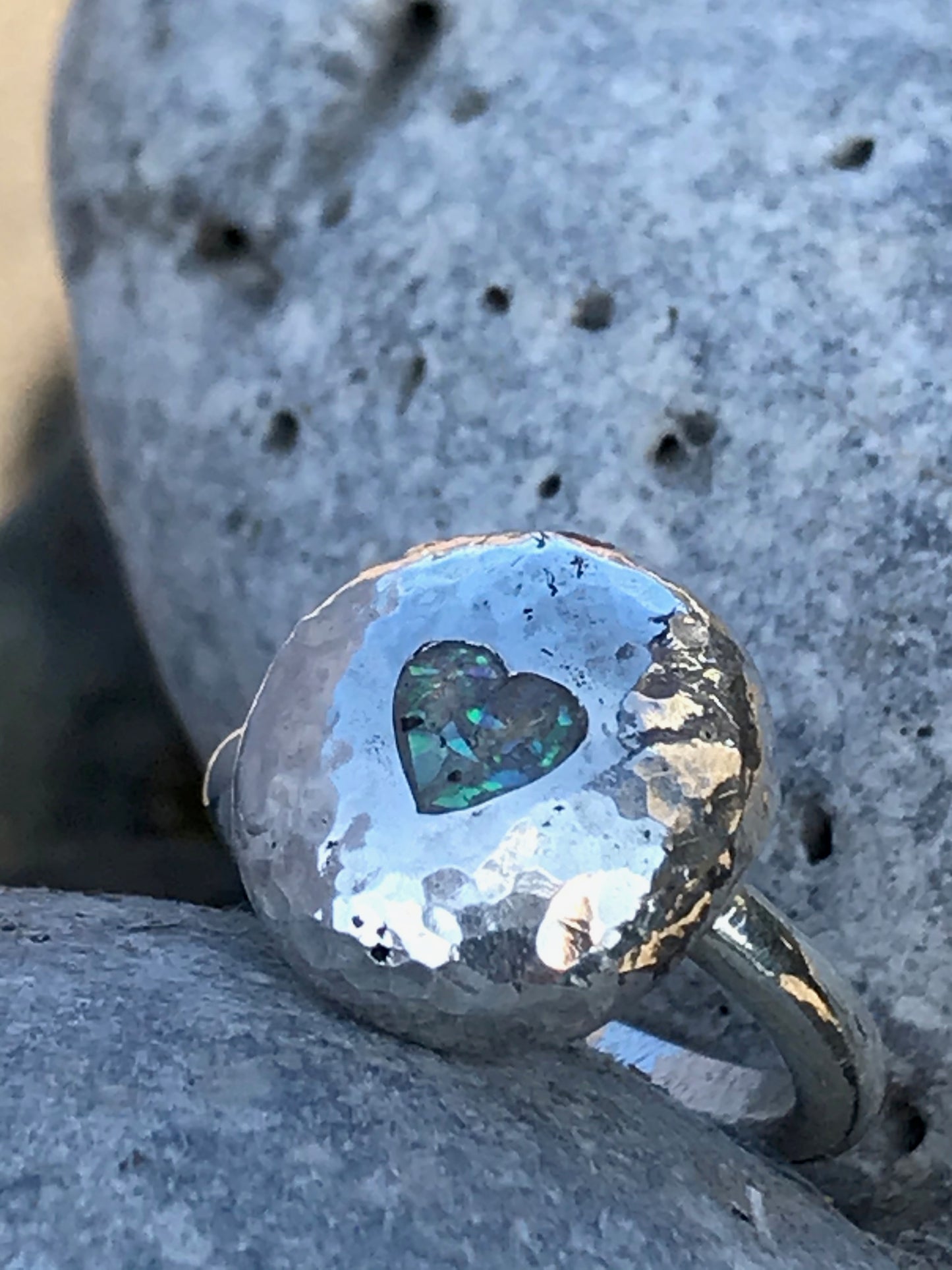 Heart and opal pebble ring