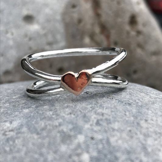 Silver and gold heart ring