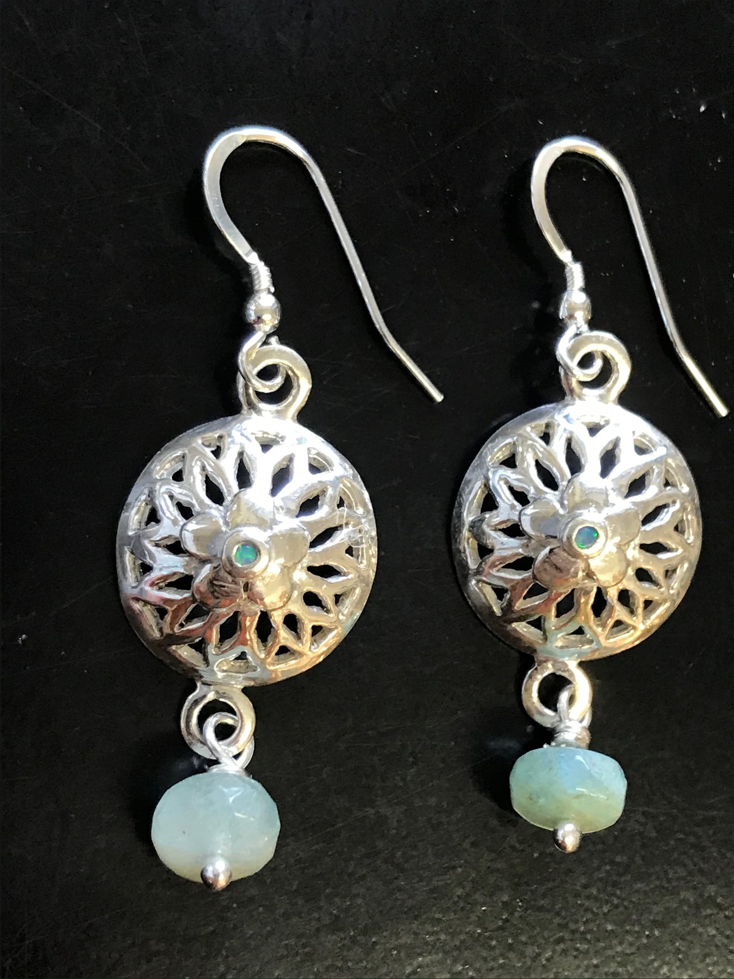 mandala earrings aqua stone
