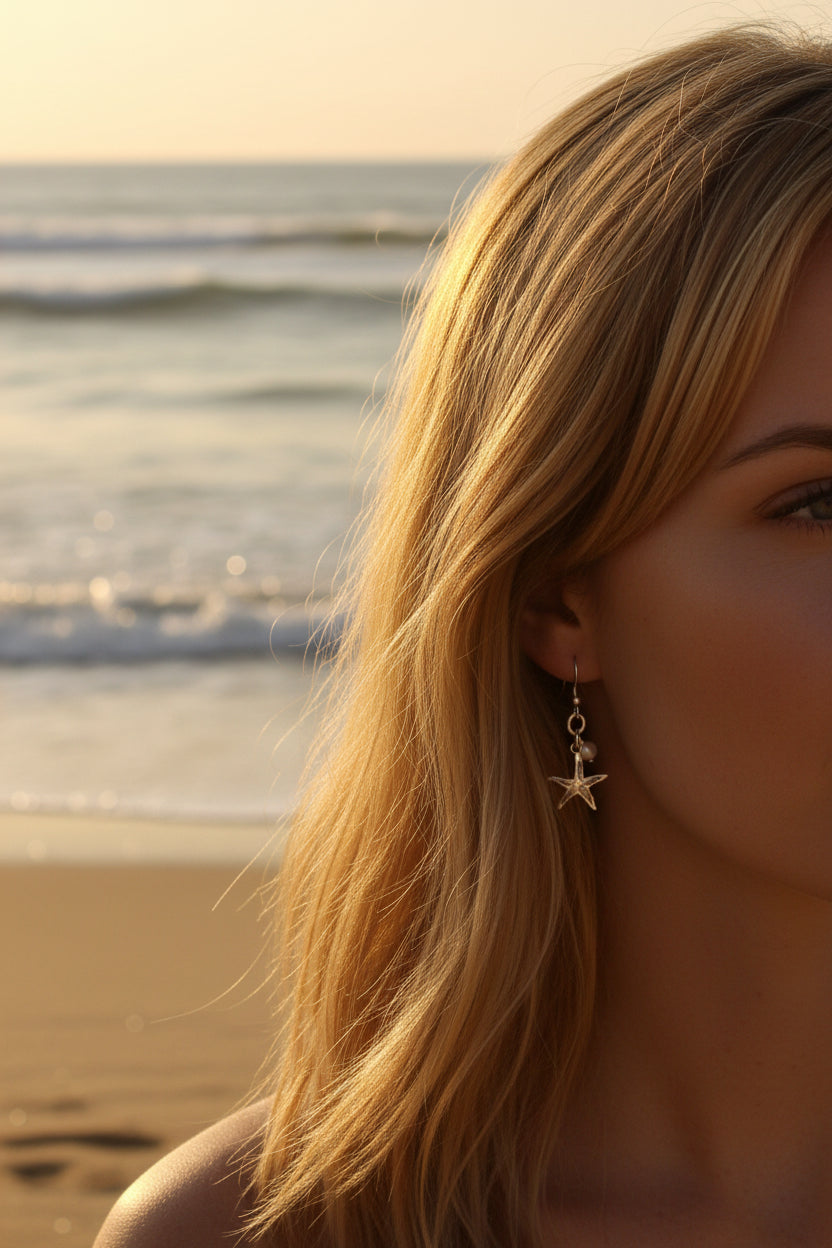 starfish and pearl drop earrings