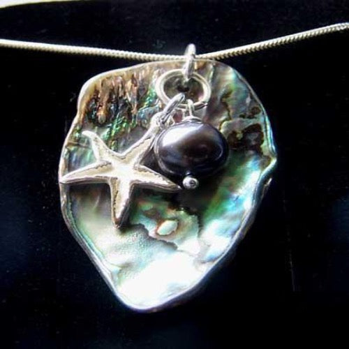 Abalone shell necklace with starfish by Pa-pa