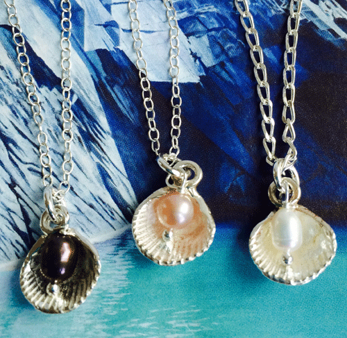  Solid silver cockle shell and pearl necklace by Pa-pa