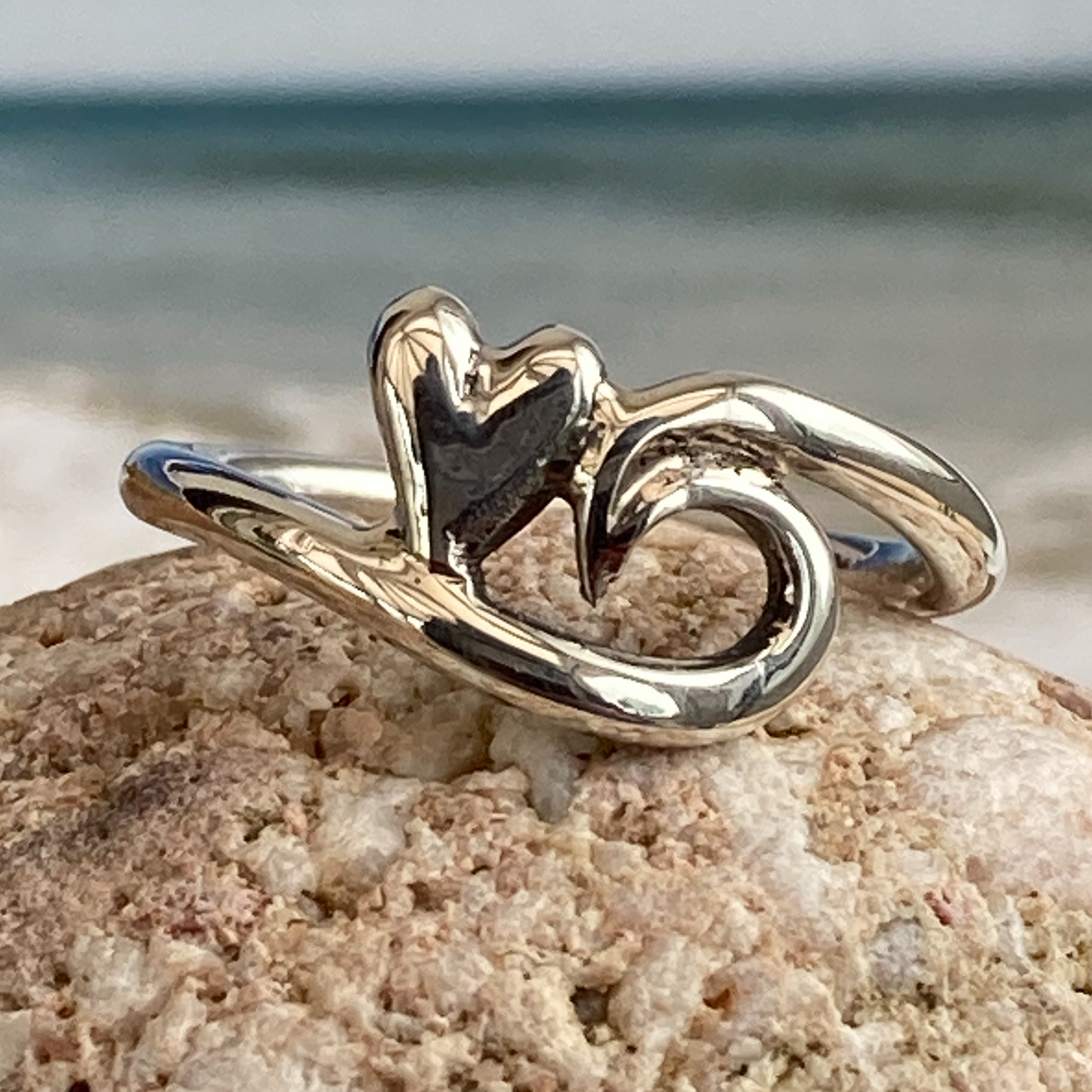 Wave and heart ring