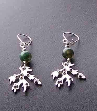 Seaweed earrings with green moss agate beads by Pa-pa