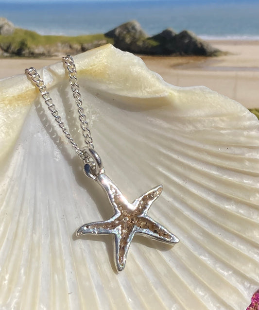 Three cliffs bay starfish sand inlay necklace