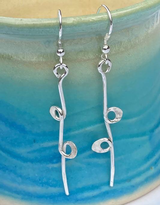 Silver long organic drop earrings
