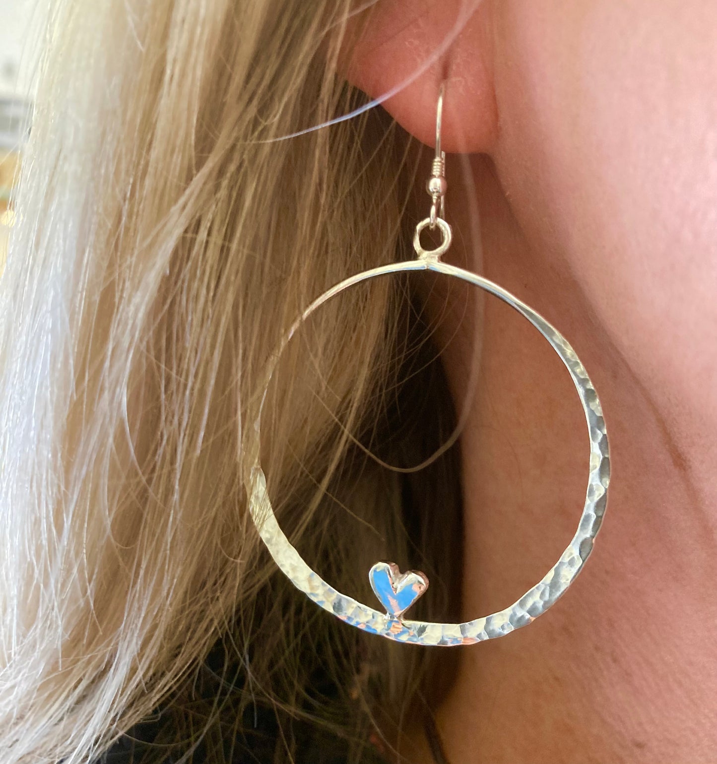 Heart on large hoop earrings