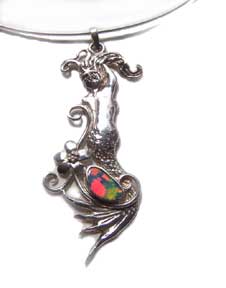 Silver mermaid with opal stone set