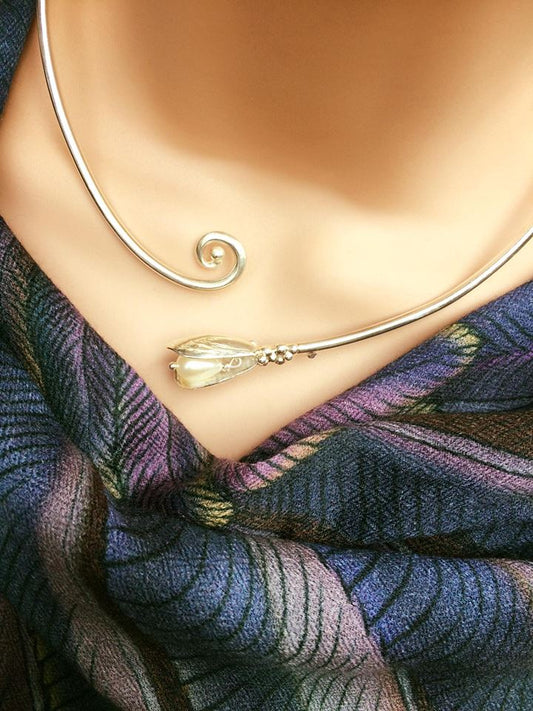 Mussel shell torque necklace