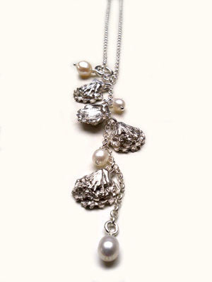 Silver Oyster necklace with pearls by Pa-pa jewellery