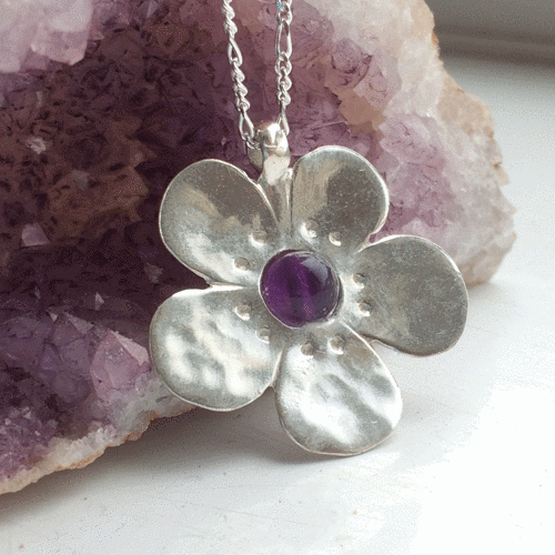 Silver amethyst flower necklace
