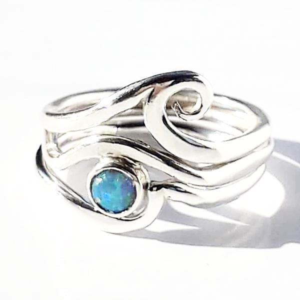 Blue opal stacker wave ring