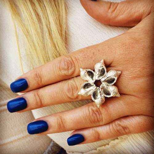 Silver whelk flower ring by UK designer Pa-pa